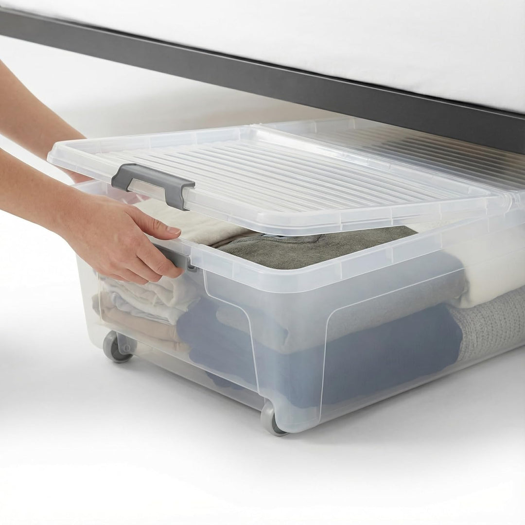 2friends Unterbett-Aufbewahrungsboxen 2er Set mit Rollen & geteiltem Deckel - Unterbettbox 32L Unter
