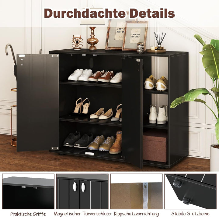 COSTWAY Schuhschrank, Schuhregal mit 2 Türen, verstellbaren offenen Regalen, Schuhkommode, Schuhaufb