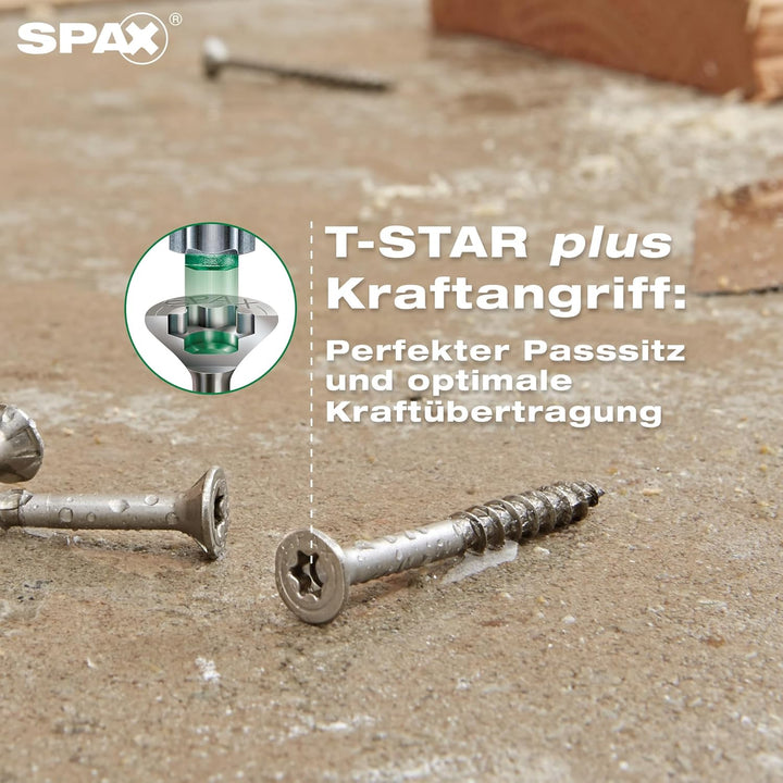 SPAX Universalschraube, 5 x 60 mm, 180 Stück, Teilgewinde, Senkkopf, T-STAR plus T20, 4CUT, Edelstah