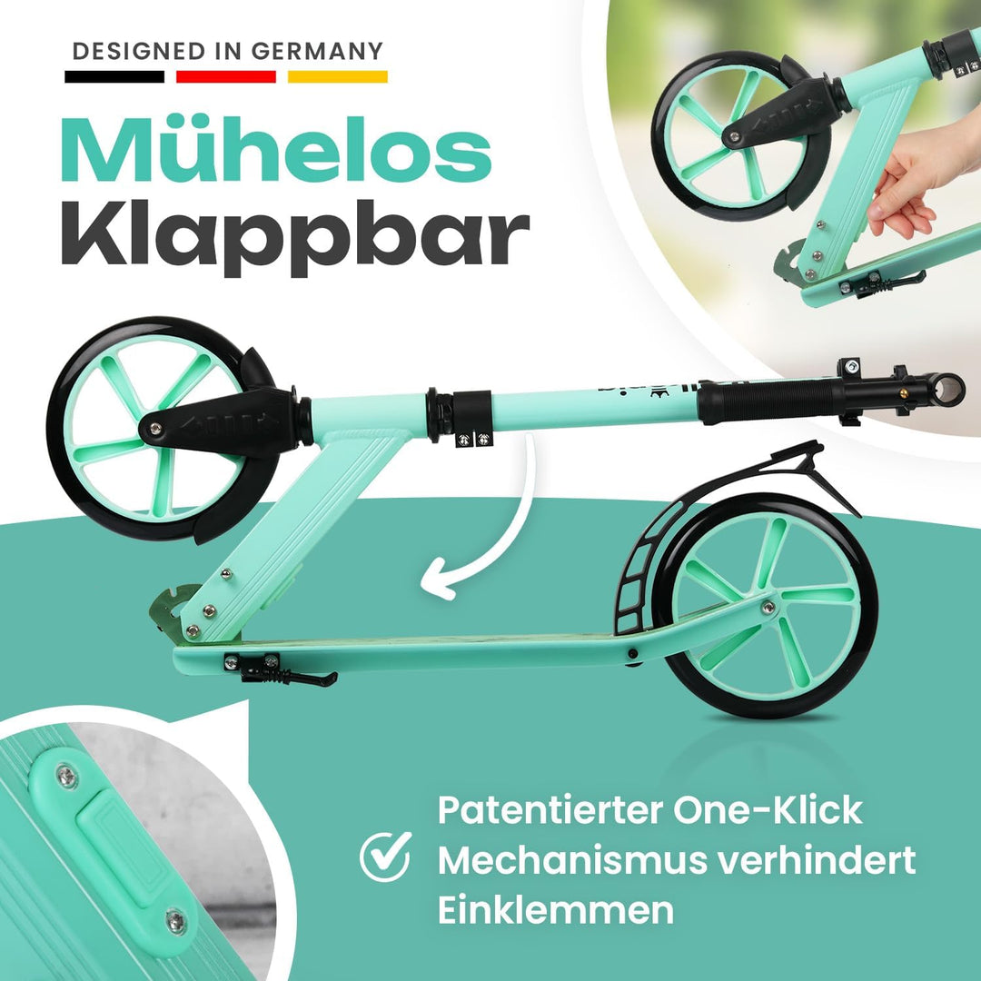 Rollkönig ® Scooter für Kinder ab 5 Jahren I Der Faltbare City-Scooter mit grossen Rädern I Tret-Rol