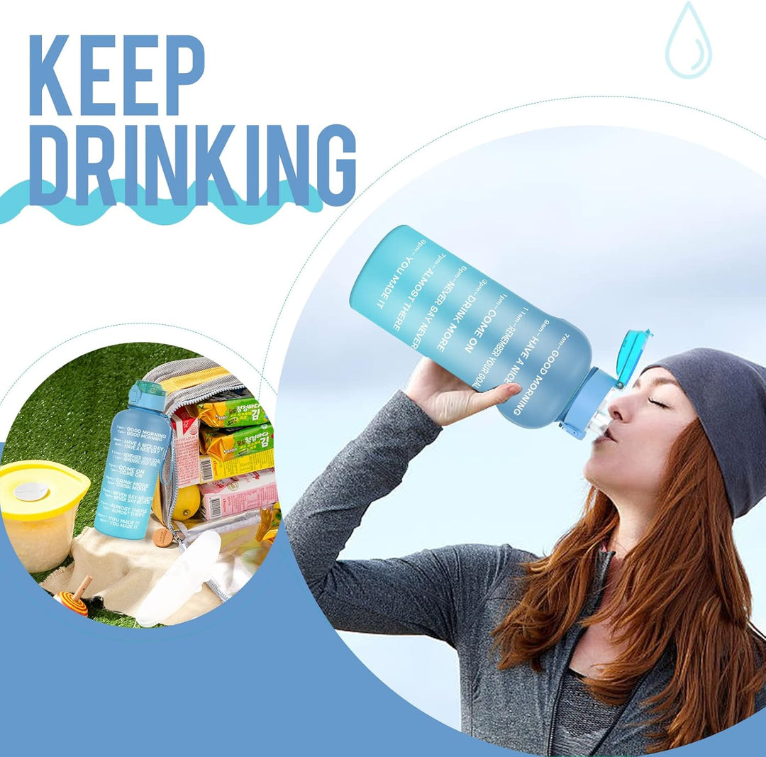 2 Liter Trinkflasche [BPA Frei Tritan], 2L Sportflasche mit Zeitmarkierung und Fruchtfilter, 2000ml