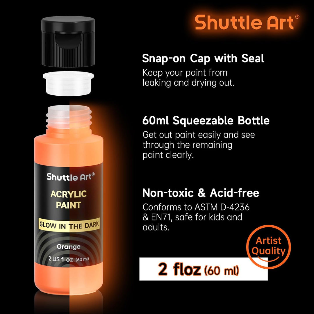 Shuttle Art Fluoreszierende Farbe, 12×60ml Leuchtfarben nachtleuchtend, Glow in the Dark nachtleucht