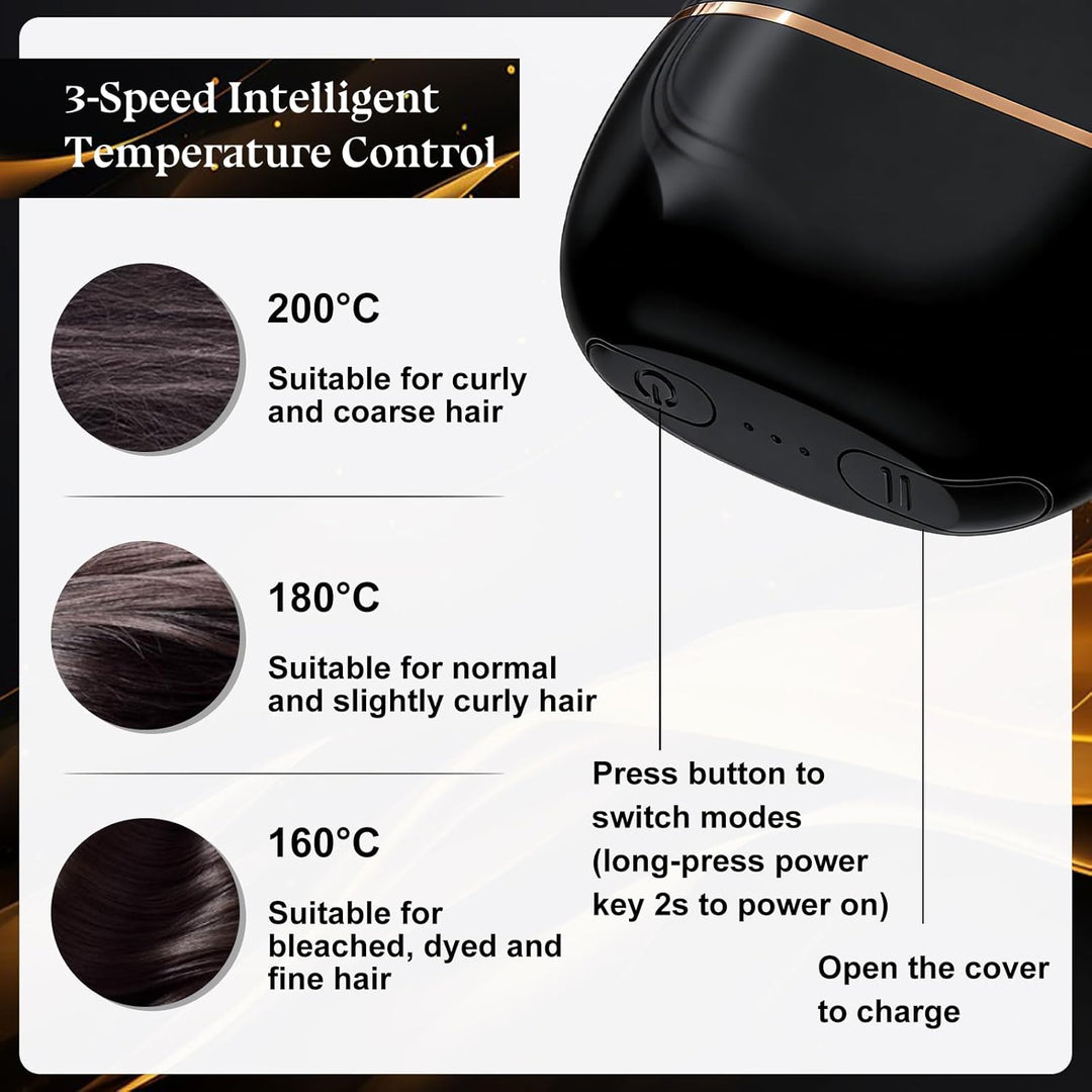 Glättbürste Mini Glättebürste Mini Hair Straightener Brush Kabellos 3-Stufige Temperaturregelung Tra