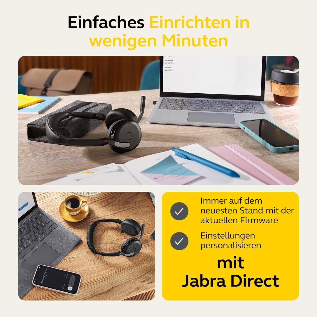 Jabra Evolve2 65 Flex - Stereo-Bluetooth-Headset mit Wireless-Charging-Pad, geräuschunterdrückender