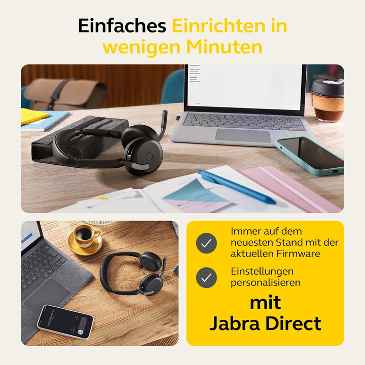 Jabra Evolve2 65 Flex - Stereo-Bluetooth-Headset mit Wireless-Charging-Pad, geräuschunterdrückender