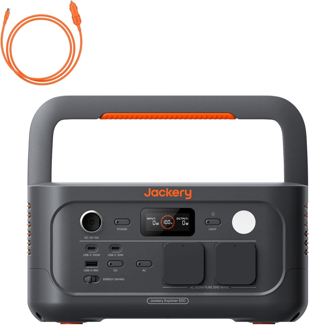 Jackery Explorer 500 V2 Tragbare Powerstation mit 12V KFZ-Ladekabel, 512Wh Solargenerator 230V/500W