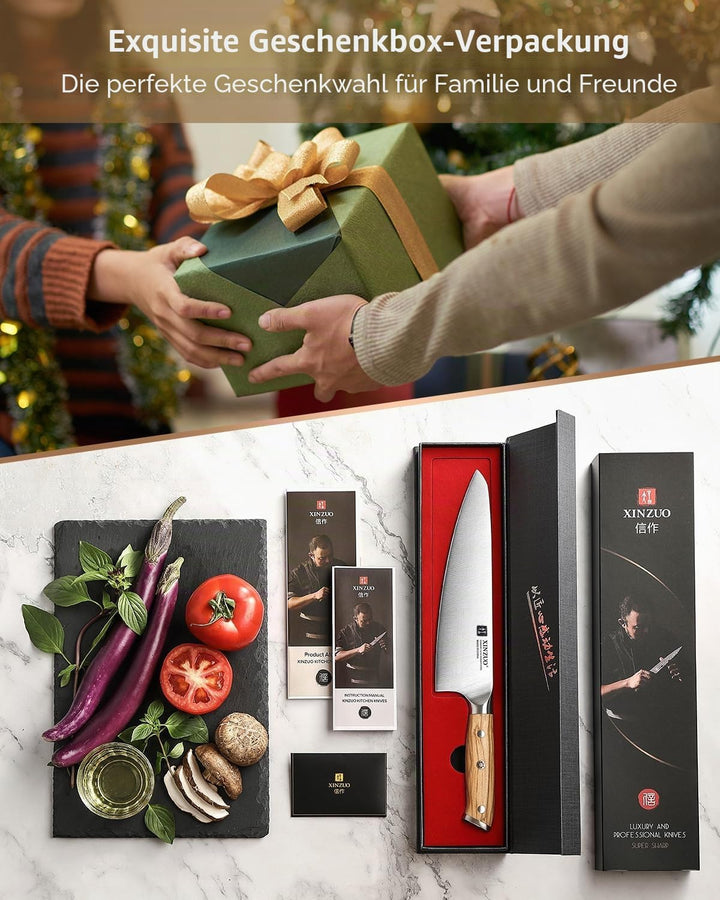 XINZUO Edelstahl 21cm Kochmesser -Profi Geschmiedet Scharf Chefmesser Deutschem 1.4116 Edelstahl Küc