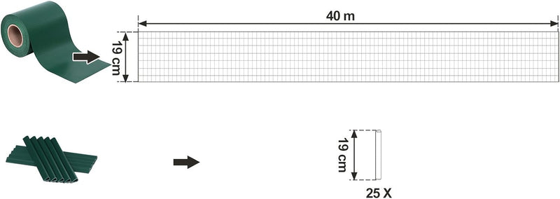 SONGMICS PVC Sichtschutzstreifen, Zaunfolie 40 m x 19 cm, extra dick und Blickdicht, mit 25 x Befest