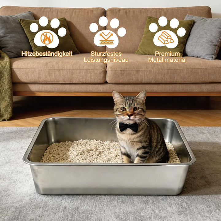 Edelstahl Katzenklo Offen, 60x40x15cm – Katzentoilette Edelstahl mit Antihaftbeschichtung, Geruchsfr
