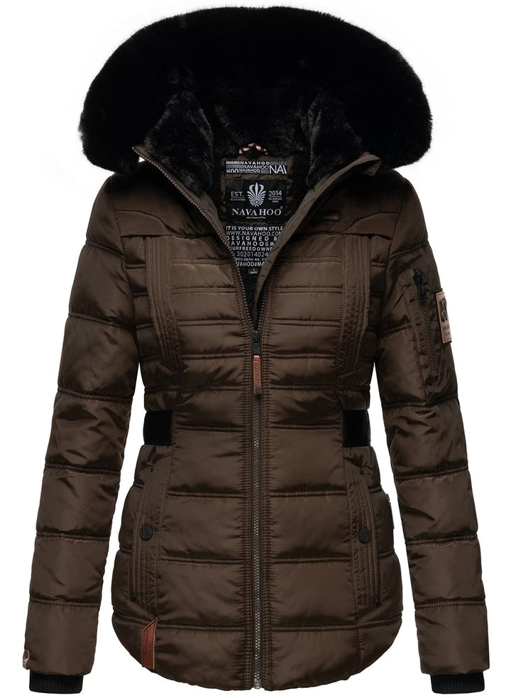 Navahoo Designer Damen Winter Jacke Steppjacke Winterjacke Stepp gesteppt B844 S Braun, S Braun