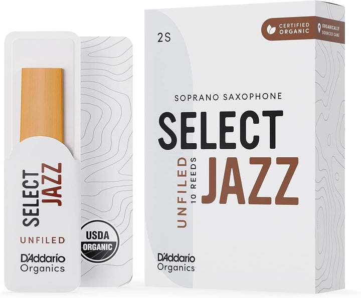 D'Addario Organisch Select Jazz Unfiled Soprano Saxophon-Stimmzungen - Saxophonrohre - 2 Weich, 10 P