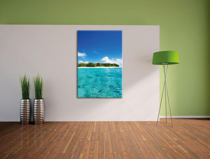 Pixxprint Malediven Traumstrand Meer als Leinwandbild/Grösse: 100x70 / Wandbild/Kunstdruck/fertig be