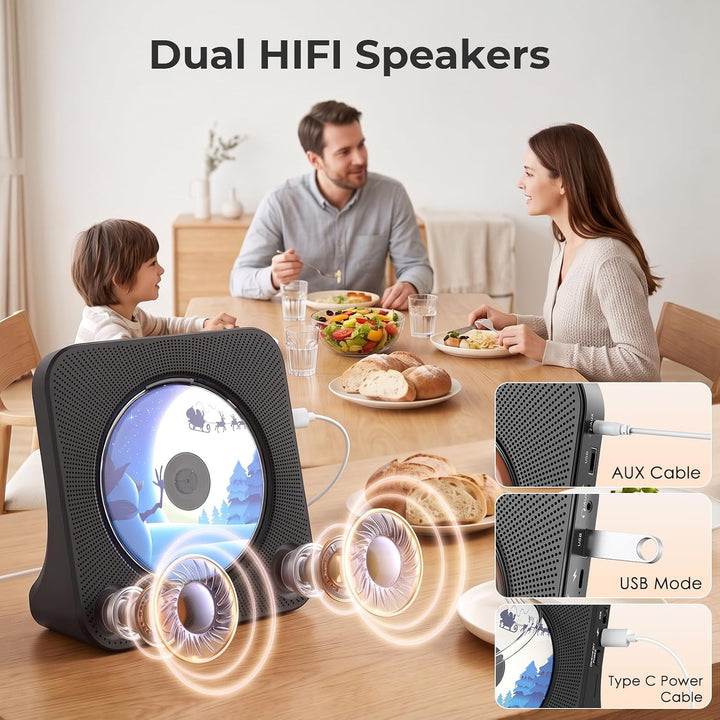CD Player mit Lautsprecher, Bluetooth 5.0, Radio Schwarz, Schwarz
