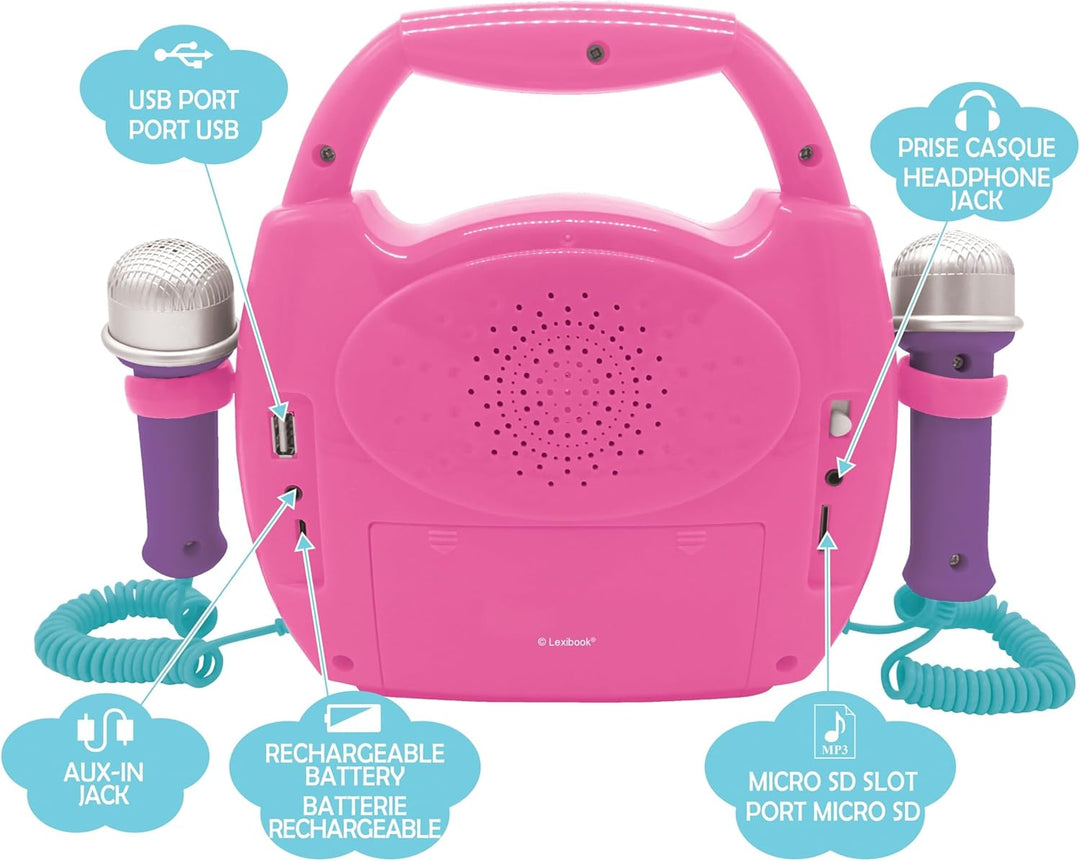 Lexibook Einhorn- Tragbarer digitaler Karaoke-Player für Kinder - Mikrofone, Lichteffekte, Bluetooth