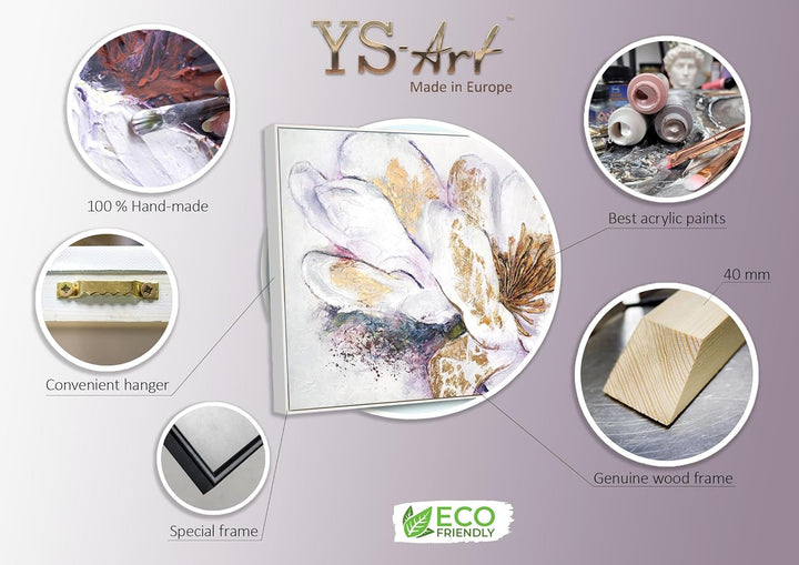 YS-Art Abstrakt Stil Acryl Gemälde auf Leinwand Pfingstrose handgemalte Wandbilder Wohnzimmer modern