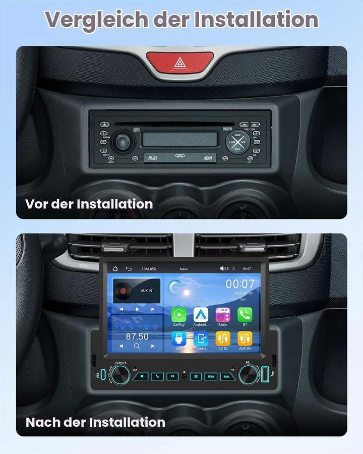 Hikity Autoradio Bluetooth 1 DIN Stereo Auto Bluetooth kompatibel mit Wireless CarPlay &amp; Android Aut