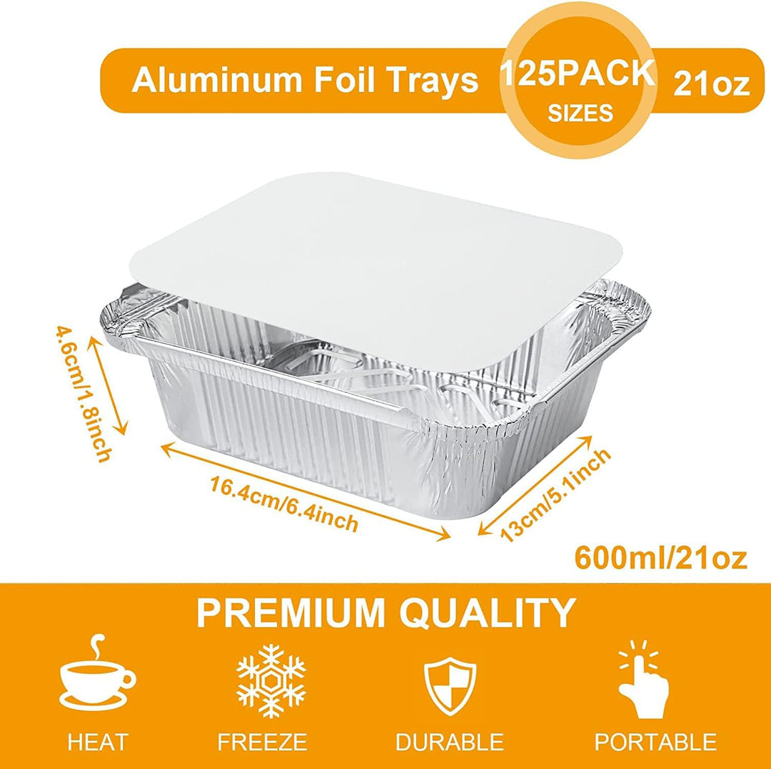 MIVIDE 125 Stück Grill Aluschalen mit Deckel, 600ml Alu Grillschalen, Einwegschalen aus Aluminium fü