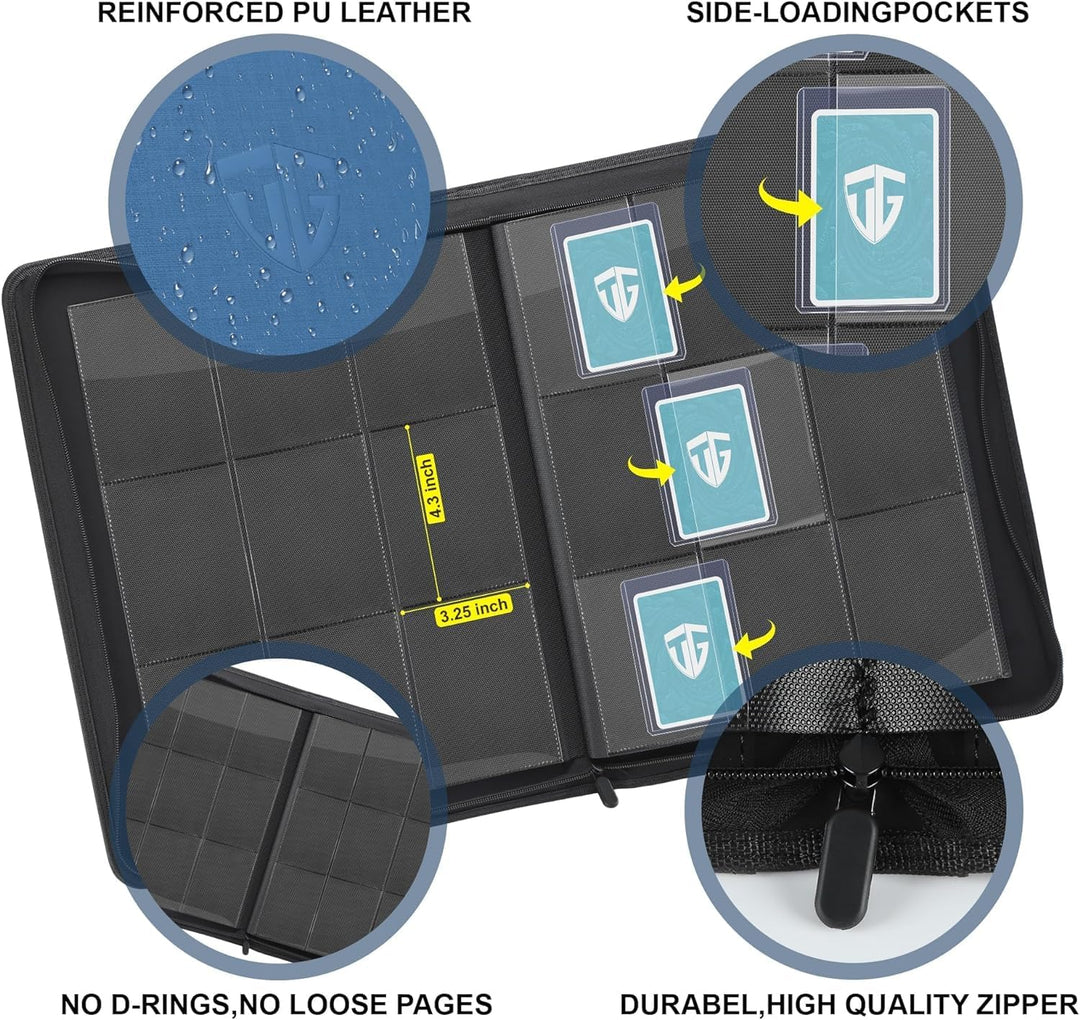 TCGUARD Toploader Sammelkarten Album für 216 Toploader, 9 Fächer Toploader Binder mit Hüllen für 3"x