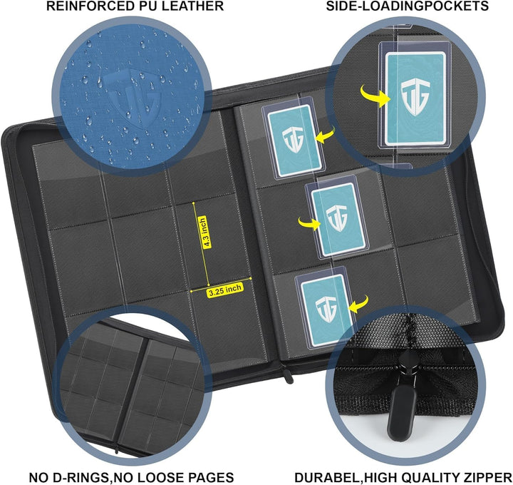 TCGUARD Toploader Sammelkarten Album für 216 Toploader, 9 Fächer Toploader Binder mit Hüllen für 3"x