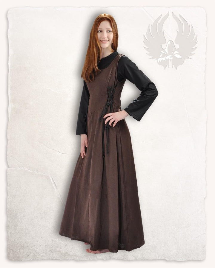 MYTHOLON Uma Kleid Canvas braun, S, Kleid Mittelalter Damen, LARP, Cosplay, Wikinger, S Braun