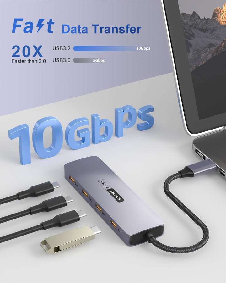 USB C Hub 10 Gbps, 4 IN 1 Adapter mit 4 USB C 3.2 Ports, Hochgeschwindigkeits Multiport Adapter für