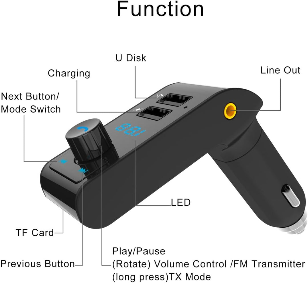 MASO FM Transmitter, Bluetooth 4.2 USB LCD Auto Bluetooth Wireless Radio Adapter Ladegerät MP3 Playe