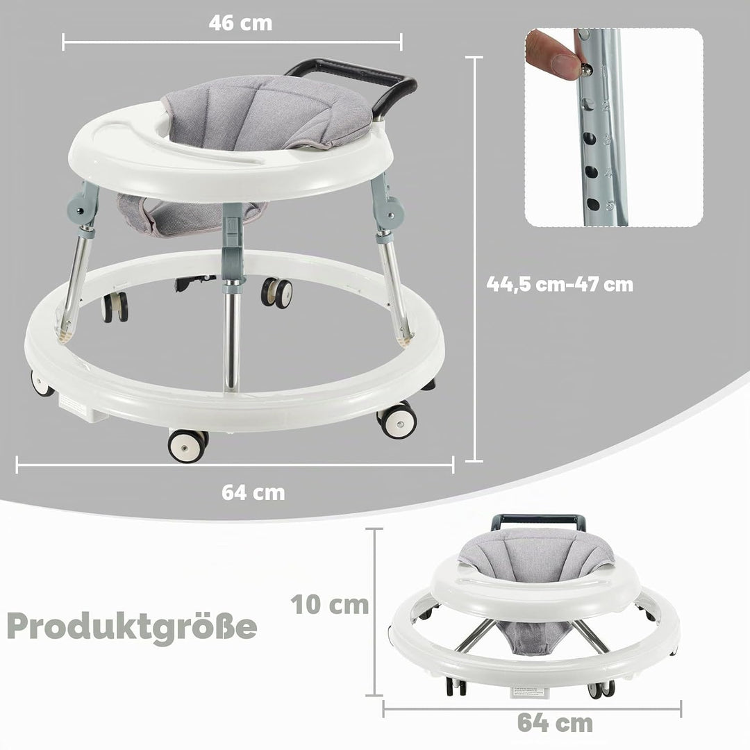 Baby Walker mit Rädern, Aktivitätszentrum mit stummen Rädern, Anti-Rollover, 5-fach höhenverstellbar