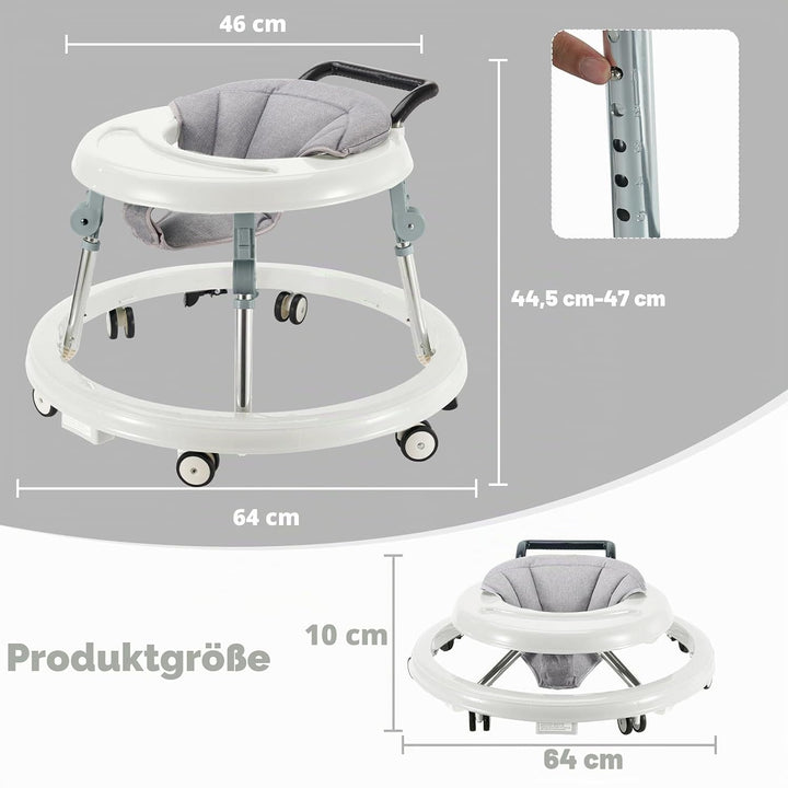 Baby Walker mit Rädern, Aktivitätszentrum mit stummen Rädern, Anti-Rollover, 5-fach höhenverstellbar