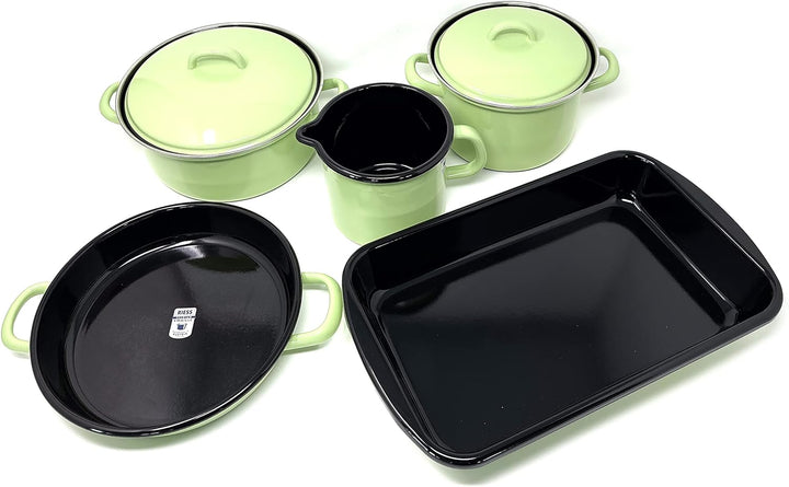 Riess 0508-031, Kochtopfset, Family Emailset 5teilig, GREEN, Farbe hellgrün, Fleischtopf mit Deckel