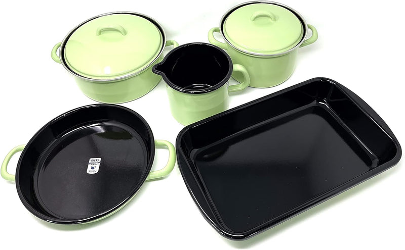 Riess 0508-031, Kochtopfset, Family Emailset 5teilig, GREEN, Farbe hellgrün, Fleischtopf mit Deckel