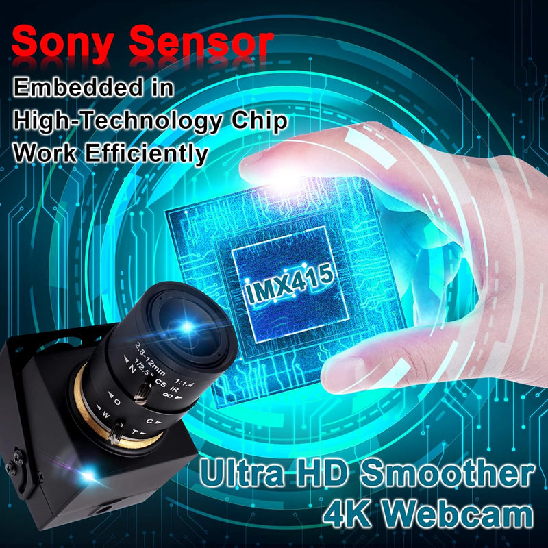 ELP 4K USB Kamera Weitwinkel 2.8-12mm Varifocal Zoom Objektiv Webcam Ultra HD 2160P 30FPS Webcam,Plu