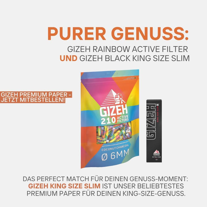 GIZEH RAINBOW Active Filter – Aktivkohlefilter 6 mm Durchmesser im 210er Pack – Aktivkohlefilter sli