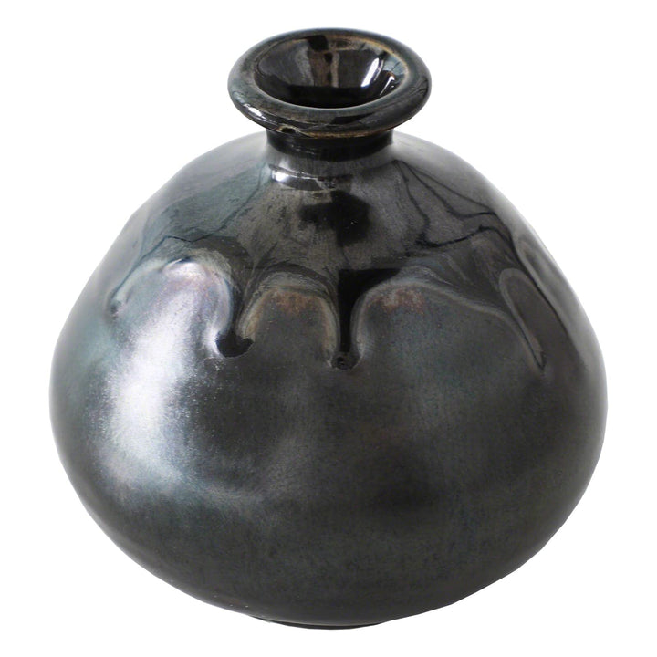 Wazakura Minoyaki kleine Keramik Ikebana Vase, Hergestellt in Japan, Handbemalte Schwarze Vase in Fl
