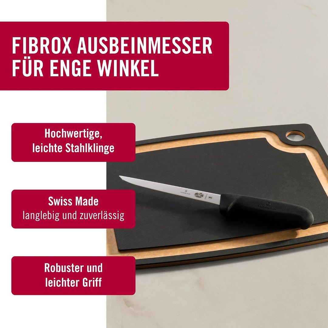 Victorinox Fibrox Ausbeinmesser, Scharfes Küchenmesser für Geflügel und Fisch, 15 cm, Gerade Klinge,