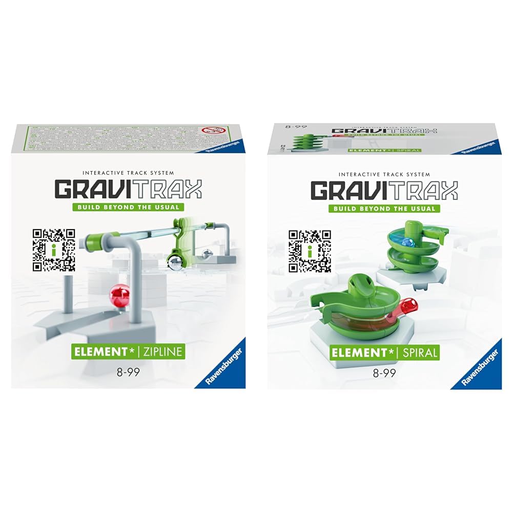 Ravensburger GraviTrax Element Zipline und Spirale - Erweiterung für Deine Kugelbahn, Bundle mit Gra
