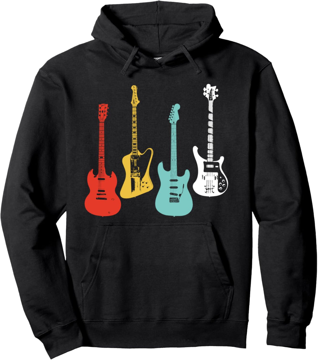 Vintage Retro Electric Guitars and Bass Pullover Hoodie