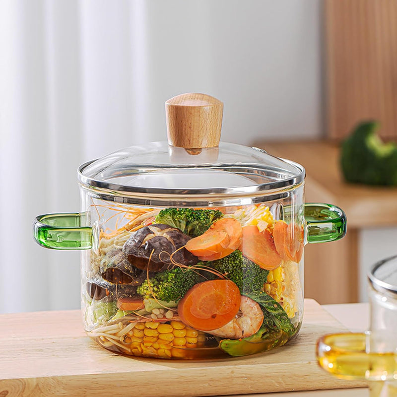 Klare Töpfe zum Kochen, Glaskochtopf, 1,6 l Doppelgriff klarer topf mikrowavierbares Glas Kochtopf H