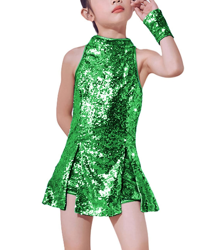LOLANTA Mädchen Pailletten-Kostüm Hip Hop Dancewear Funkelndes Tanzkleid Gesetzt 8-9 Jahre Grün, 8-9