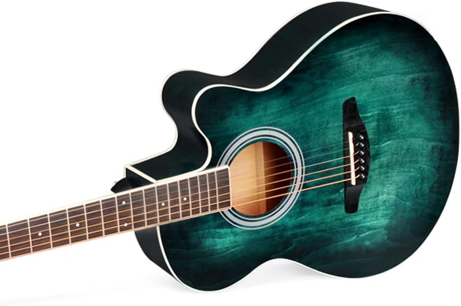 Winzz Akustikgitarre Blau-grün, Westerngitarre 40 Zoll, Gitarre Anfänger Set mit Gitarrenständer, Gi