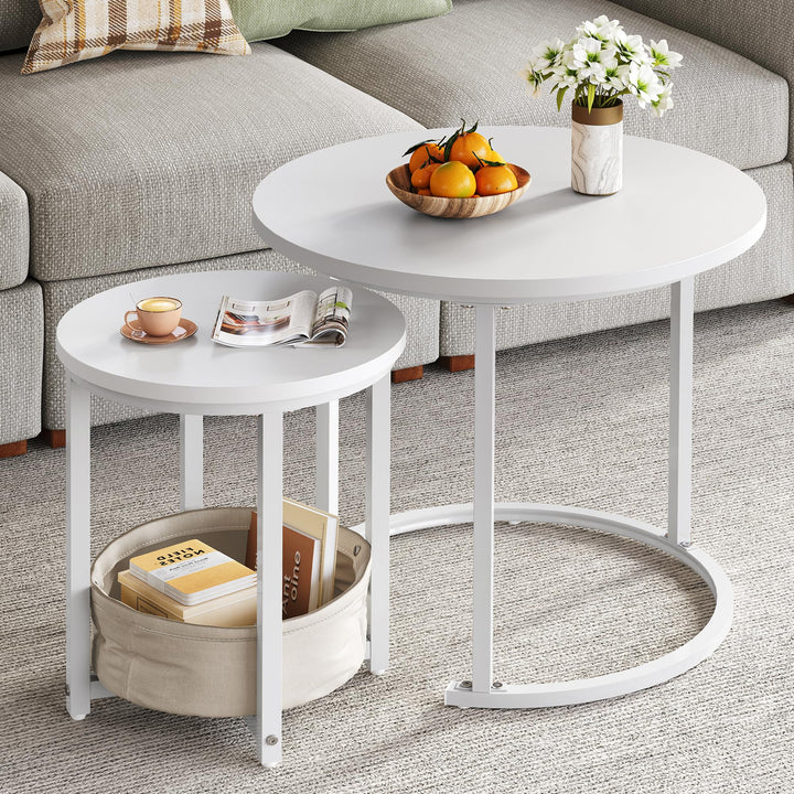 YITAHOME Couchtisch 2er Set Rund, Wohnzimmertisch Modern mit Stofftasche zur Stauraum, Beistelltisch