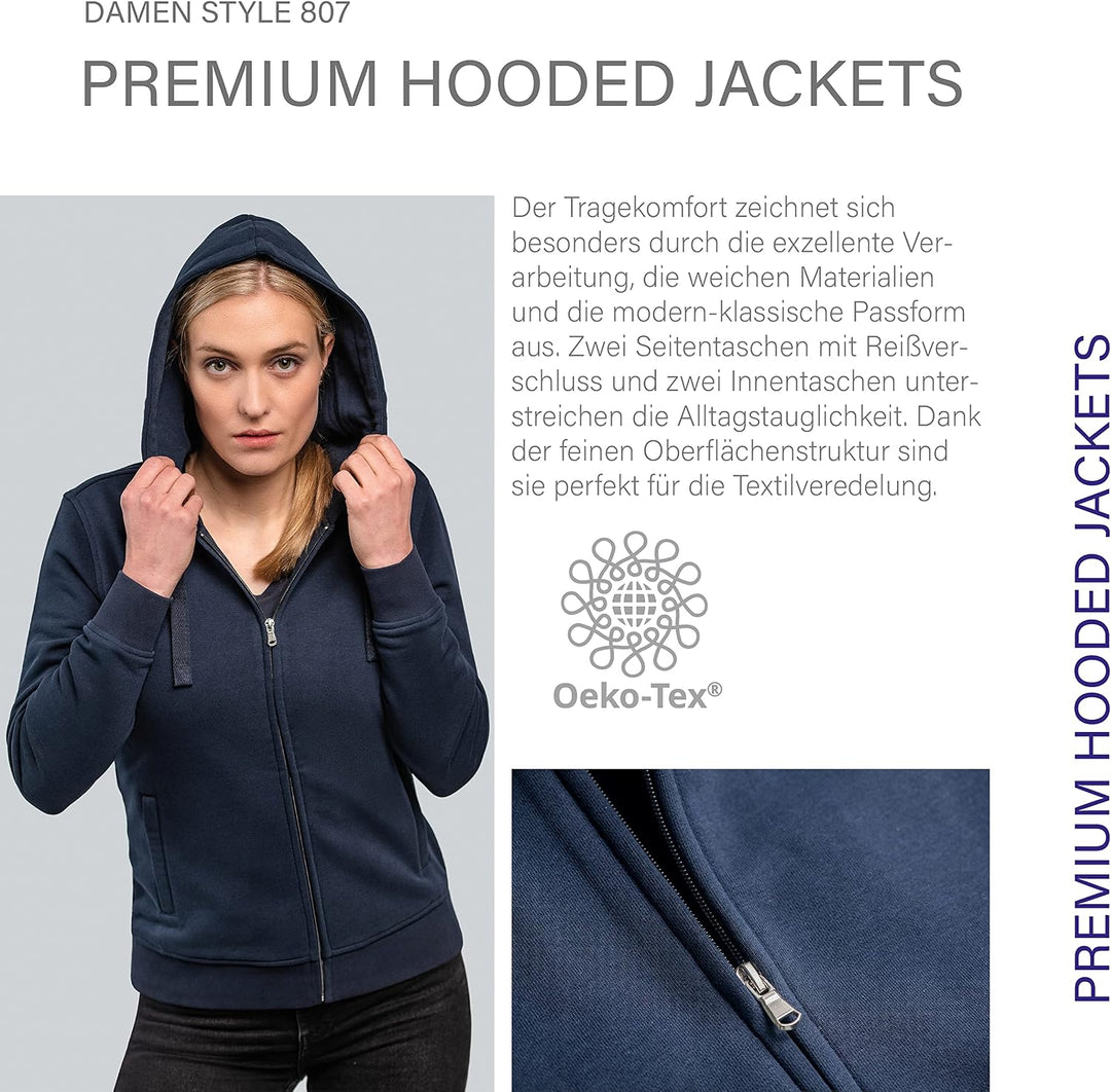 HRM Damen Premium Hooded Jacket XS Grey-melange, XS Grey-melange