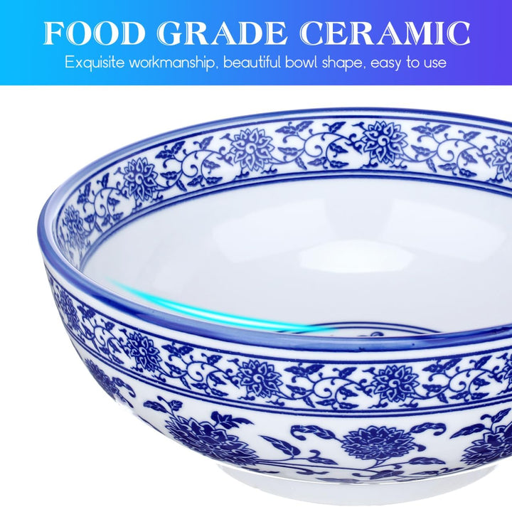 BESTonZON Keramik Suppensch¨¹ssel Nudelschale Asiatische Ramen Sch¨¹ssel Blau 8 Zoll Chinesische Sti