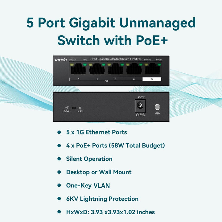 Tenda 5-Port Gigabit PoE Switch TEG1105P, TEG1105P
