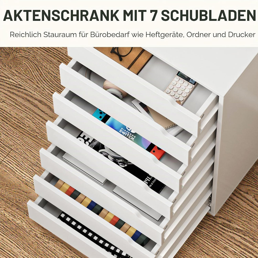 sogesfurniture Rollcontainer, Aktenschrank mit 7 Schubladen, Büroschrank, Schubladenschrank, Kommode