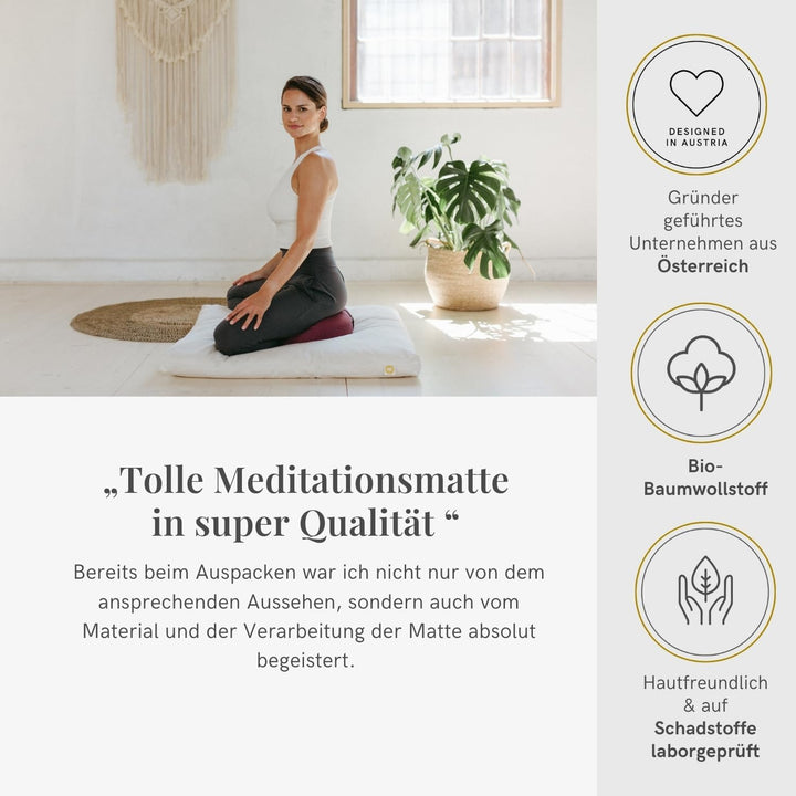 Lotuscrafts Meditationsmatte Zabuton Deluxe - Extra Dick - Meditationskissen Unterlage für entspannt