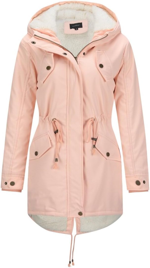 YYNUDA Wintermantel Damen Warm Gefüttert Winter Parka Mittellang Winterjacke Winterparka mit Fellkap