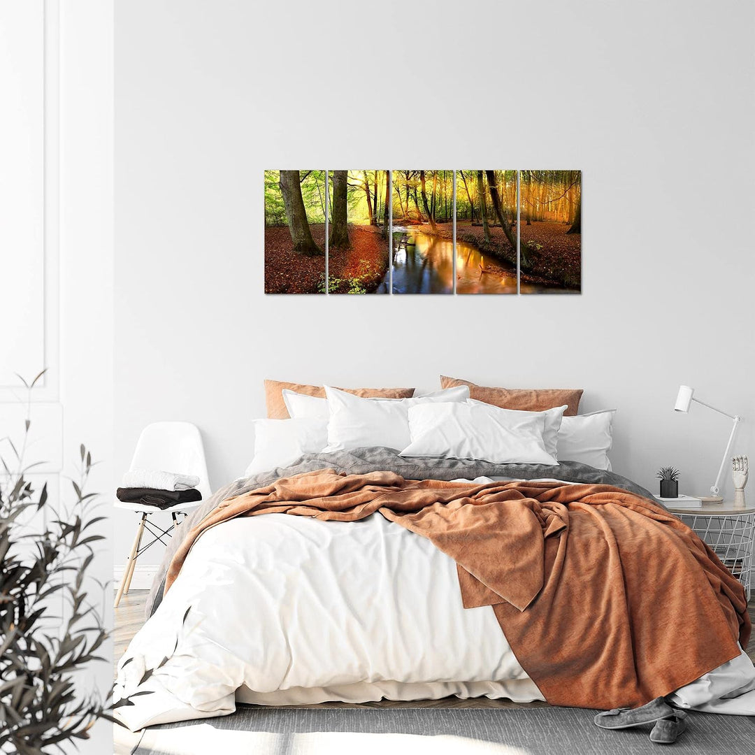 Runa Art Bild Wald Landschaft Wandbilder auf Vlies Leinwand 5 Teilig Wanddekoration Schlafzimmer Woh