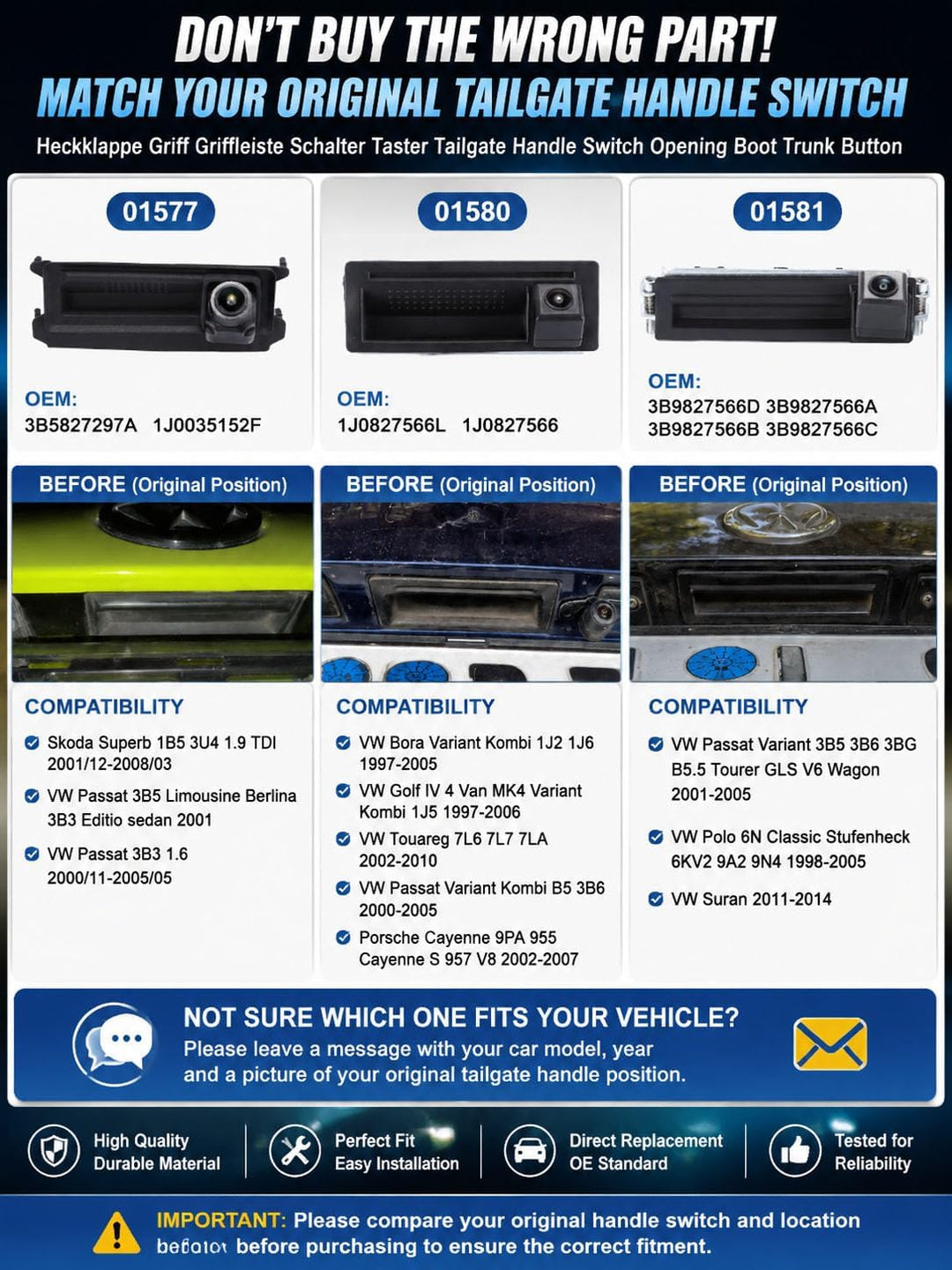 Auto Kofferraum Griff Rückfahrkamera Replacement for VW Passat Variant 3B5 3B6 3BG Tourer Polo Class