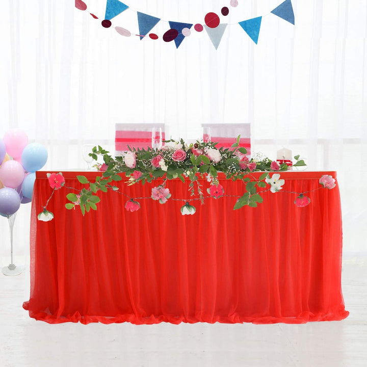 HBBMAGIC Tüll Tischrock Rot, Tütü Tischröcke 427 * 76CM, Candy Tisch Tischdecke Tüll für Geburtstag