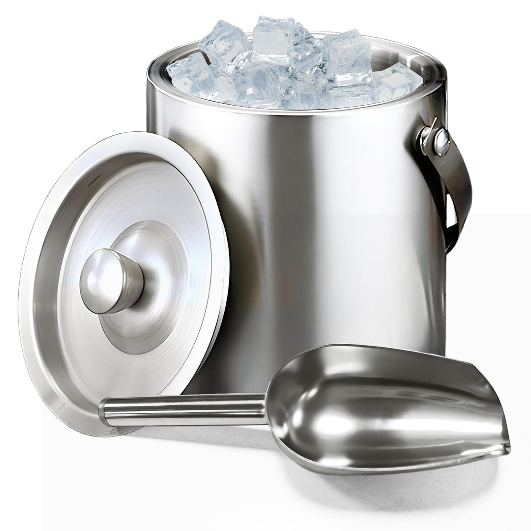 dellyy Eiskübel aus Edelstahl mit Eisschaufel, Eiswürfelbehälter Edelstahl, Eiswürfelbehälter Geeign